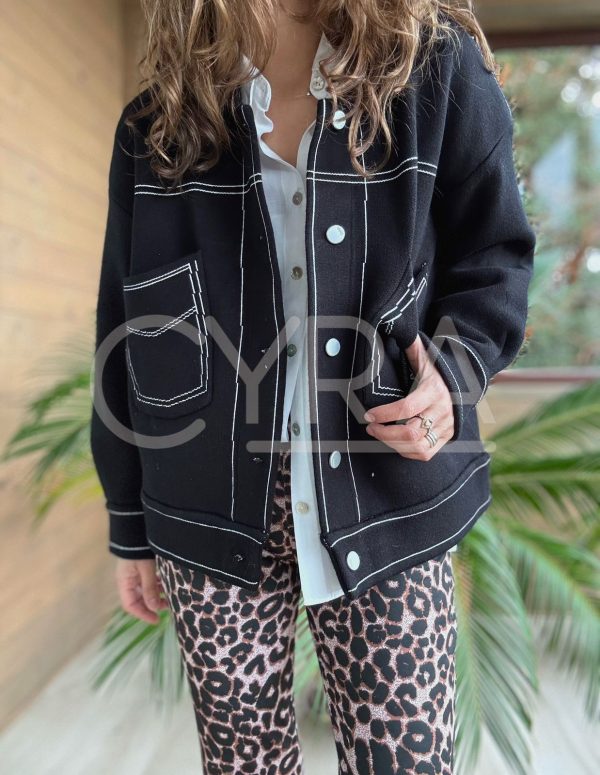 Chaqueta lana dibujo negro - Imagen 3