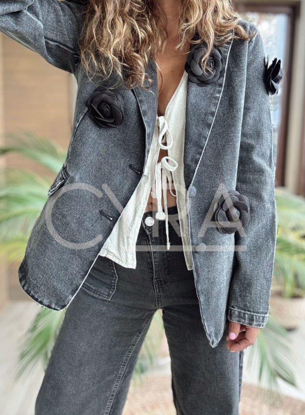 Blazer jeans Flor negro - Imagen 2